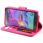 Wholesale Samsung Galaxy Note 4 Premium Flip Leather Wallet Case w Stand and Strap (Hot Pink)